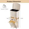 12-Gallon Elevated Trash Can Recycle Bin with Lid on Wheels in Cream